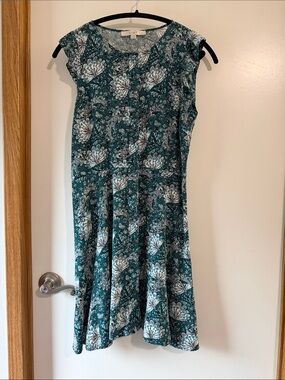 LOFT Teal and White Floral Midi Dress